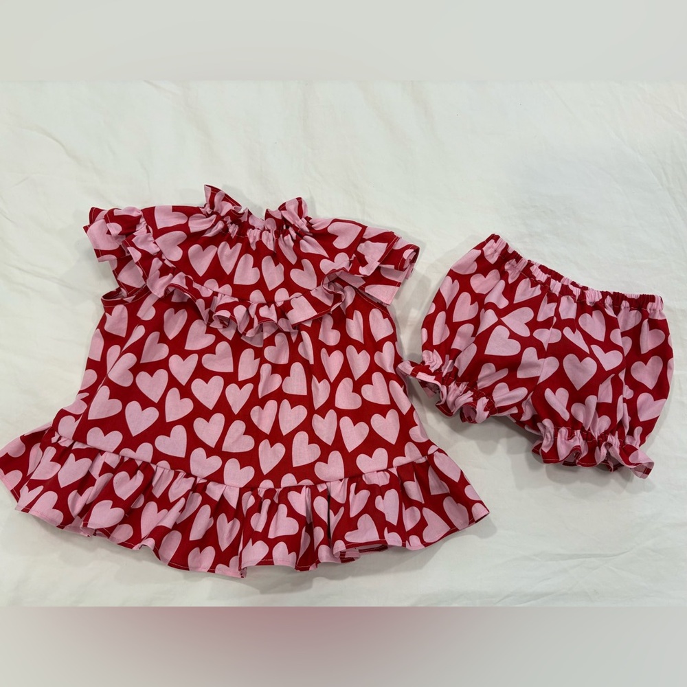 Handmade vintage style ruffle dress and bloomers | Toddler Valentines Outfit